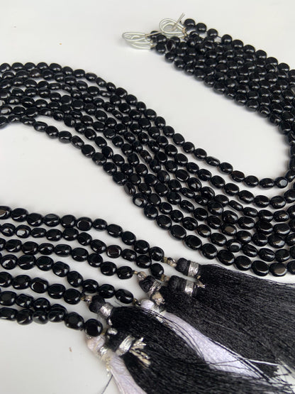 Natural Black Spinel Smooth Oval Nugget Beads Necklace