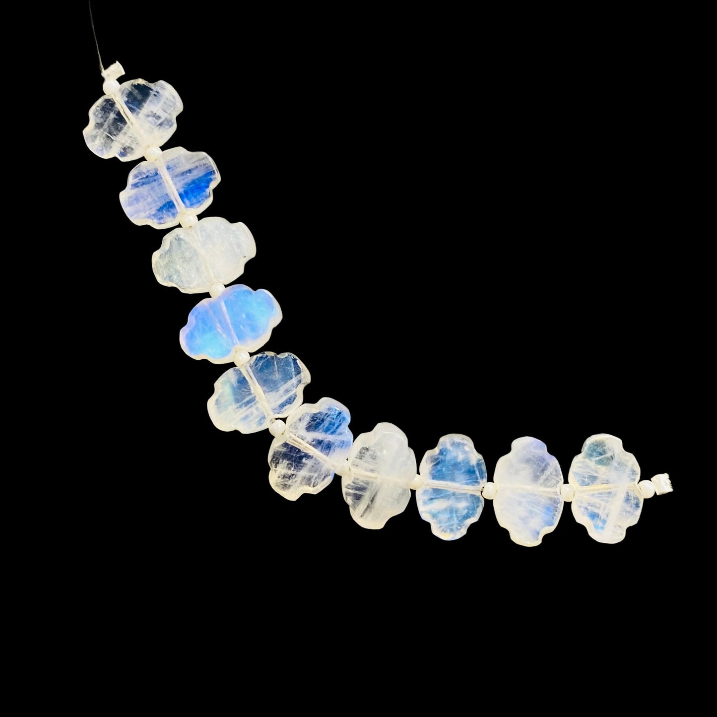 10 Pieces Natural White Rainbow Smooth Cloud Shape Gemstone, Size 8x12mm, Blue Flashy Rainbow Gemstone Briolette, SKU-BBI1111