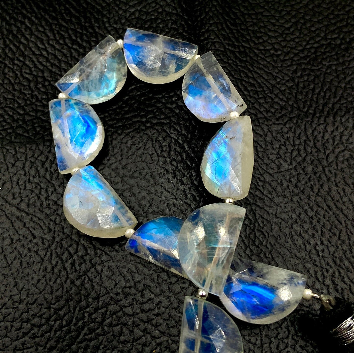 10 pieces natural rainbow moonstone side drill blue flashy rainbow moonstone gemstone briolette faceted beads , handmade gemstone size 10X16