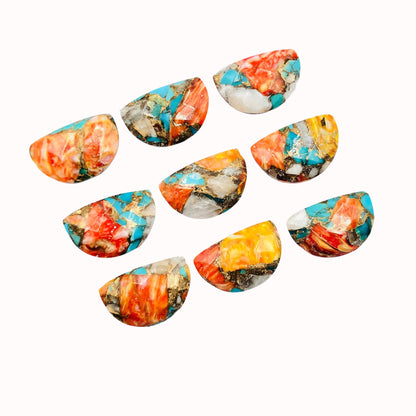 2 Pieces Spiny Oyster Copper Turquoise gemstone, Half Moon D - Shape gemstone, Earring Components, Half moon, Size 10x16mm, SKU - BBI243