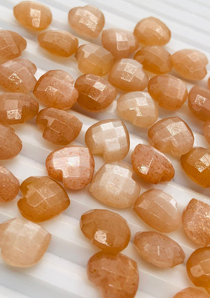 Premium Peach Moonstone Faceted Carved Heart Shape Loose Gemstone Beads, Carved Heart Shape Gemstone Briolette Gemstone Beads For Women 10mm