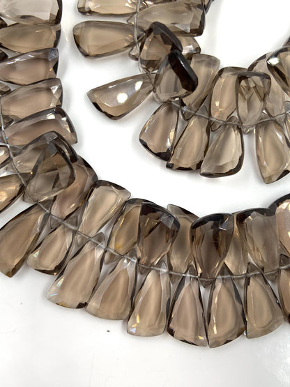 4 Inches Natural Smoky Quartz Sail Crown Cut Gemstone Side drill Beads, Fancy shape Gemstone Briolette, Size 8x16mm to 9x18mm gift for her