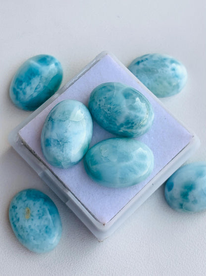 Natural Larimar Smooth Oval Shape Gemstone Cabochon, CALIBRATED Loose Stone Cab, Oval Jewelry Making Cabochon Semi Precious Cabochons