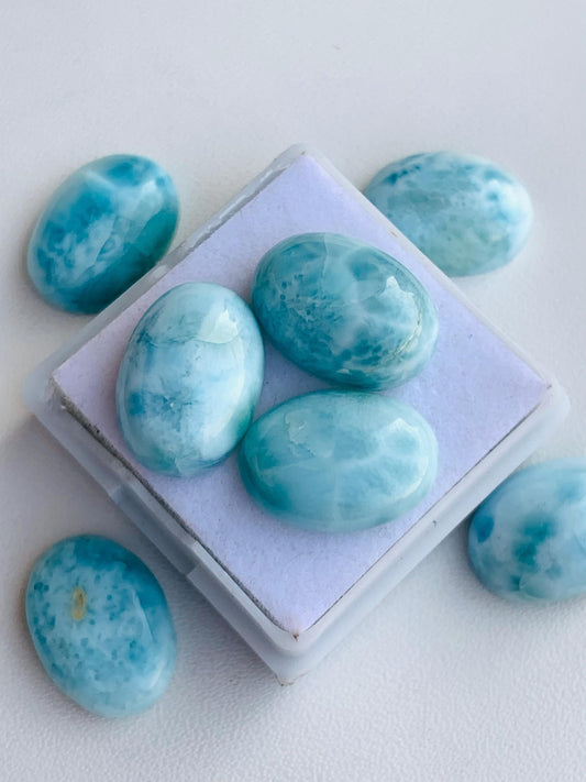 Natural Larimar Smooth Oval Shape Gemstone Cabochon, CALIBRATED Loose Stone Cab, Oval Jewelry Making Cabochon Semi Precious Cabochons
