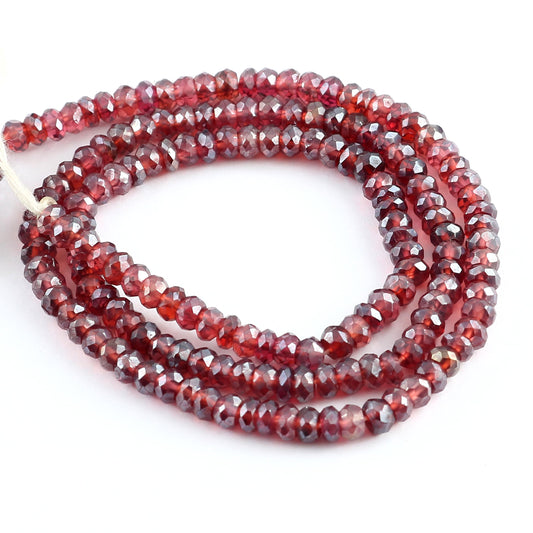 2 Strand AAA quality Natural Mozambique Garnet Faceted Rondelle Beads , Silver Coated Rondelle Beads , Round Shape Beads , 4mm  SKU- BBI553