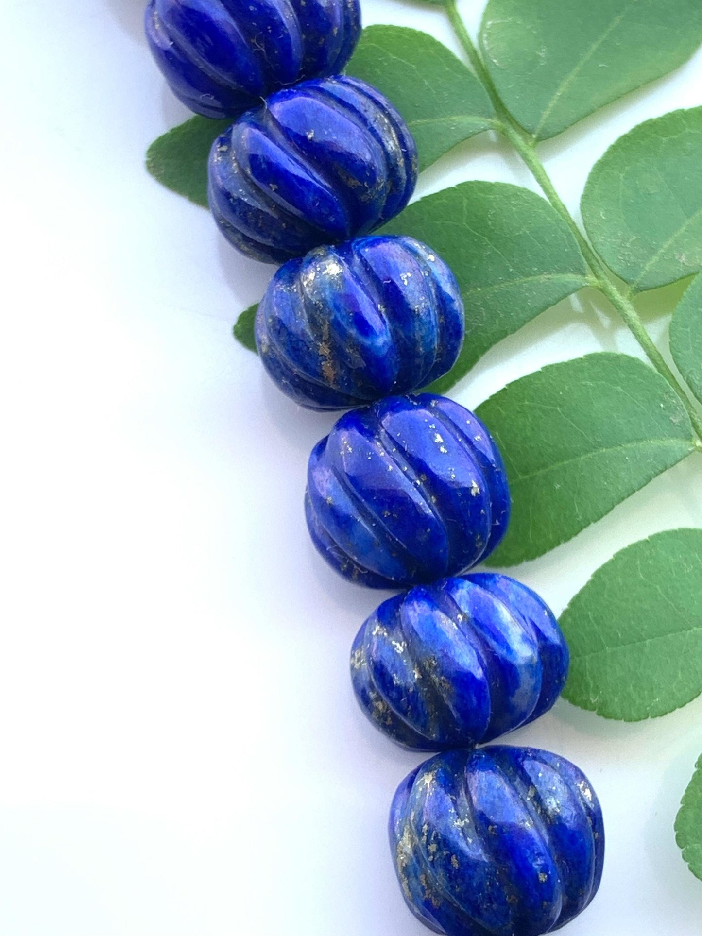 Lapis Lazuli Carved Melon Rondelle Beads – Gemstone Briolette 8mm-12mm