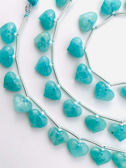 10 Pcs Natural Amazonite smooth heart shape face drill gemstone Fancy shape Briolette gemstone bead for jewelry Size 8x10x5 gift for her