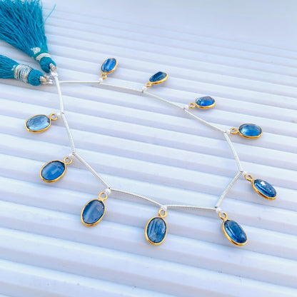 10 Pieces Natural Blue Kyanite Oval Bezel Connector | Faceted 6x8mm