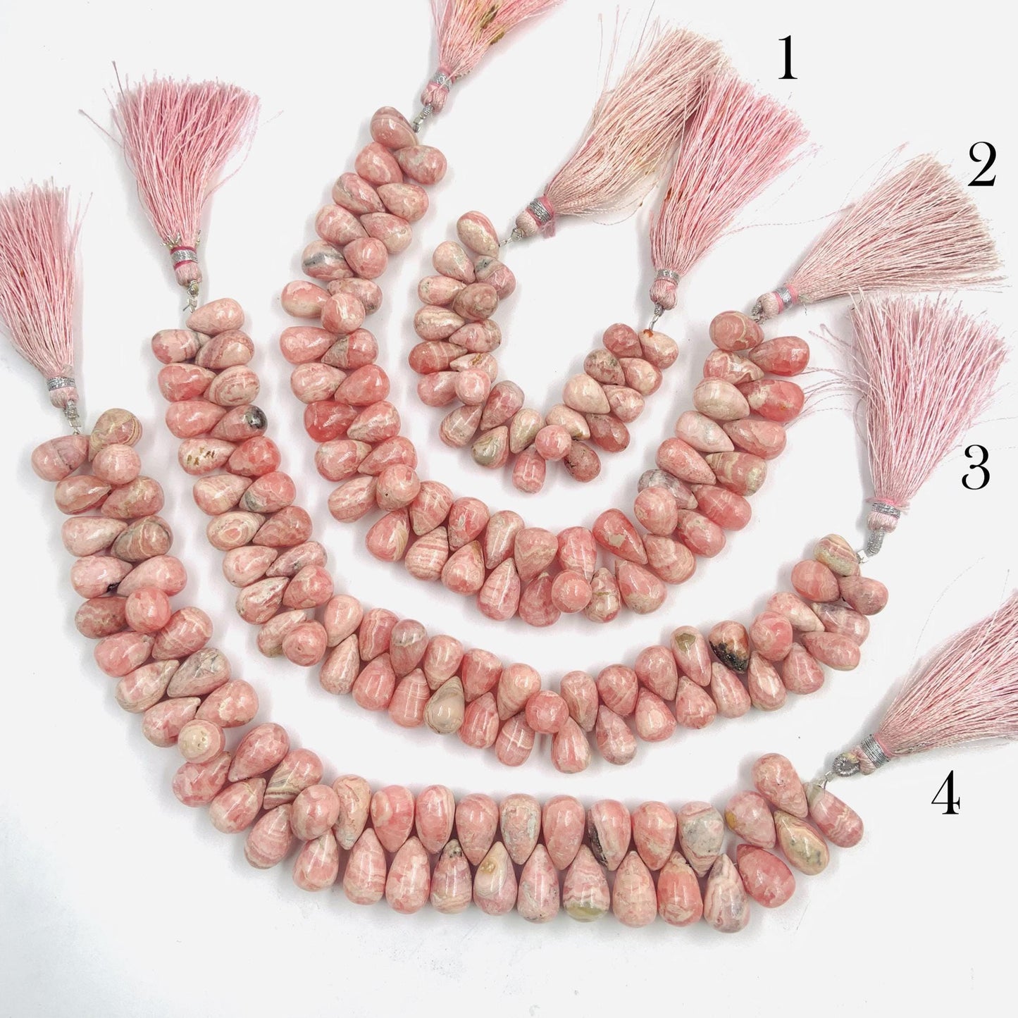 Natural rhodochrosite Smooth briolette drop shape gemstone beads Side drilled beads Matching pair, Smooth teardrops for earring making
