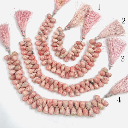 Natural rhodochrosite Smooth briolette drop shape gemstone beads Side drilled beads Matching pair, Smooth teardrops for earring making