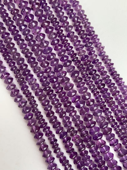 Natural Amethyst Smooth Rondelle Beads 13" Strand