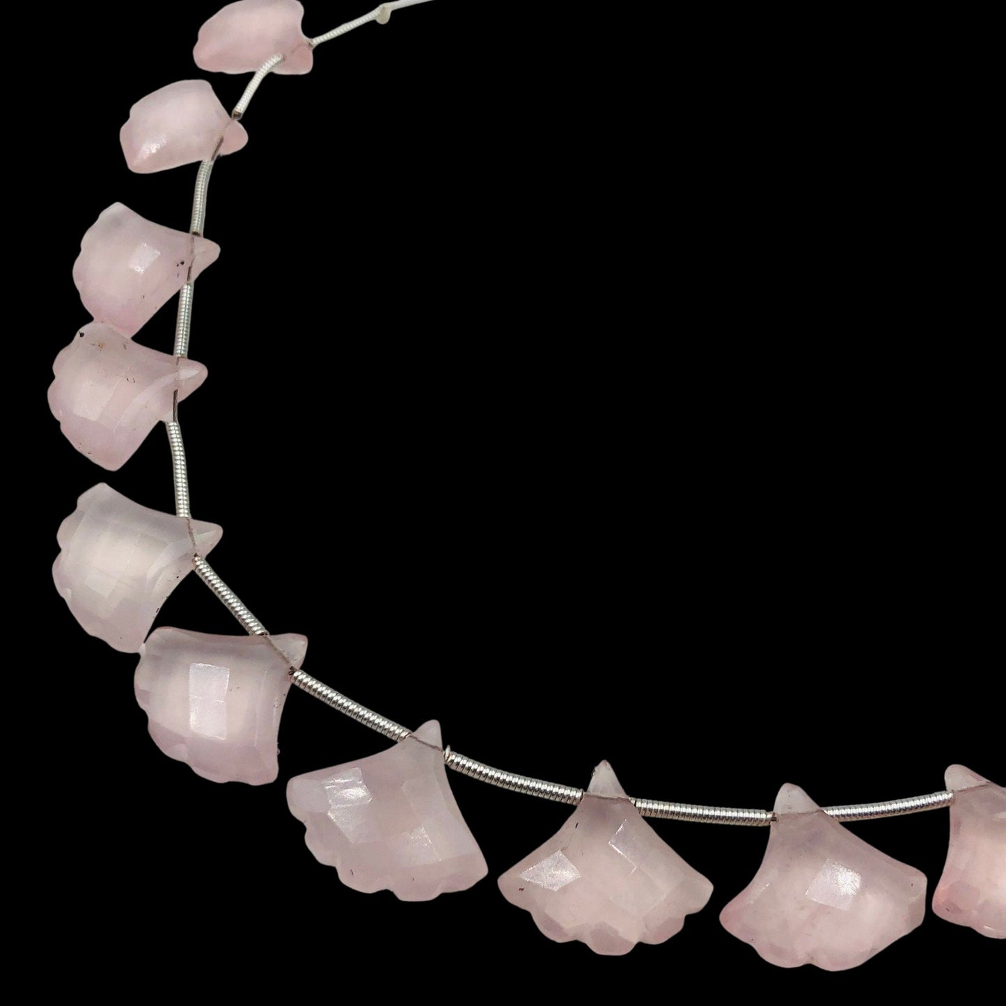 9 Pieces Rose Quartz Carved Tree Shape Natural Gemstone Briolette Side Drill Beads Line | Genuine Rose Quartz Beads , SKU - BBI886