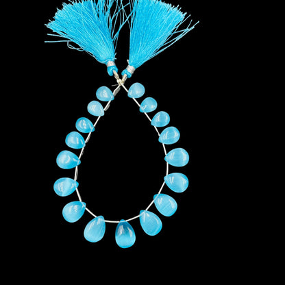 Monalisa Sky Blue Smooth Pear Shape Briolette Beads | Side Drilled Strand