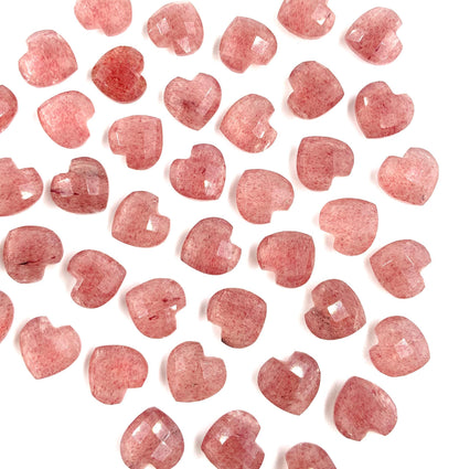 Premium Red Strawberry Quartz Faceted Carved Heart Shape Loose Gemstone Beads, Carved Heart Shape Gemstone Briolette, Bead For Women BBI331