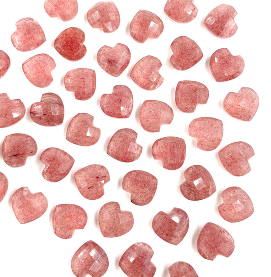 Premium Red Strawberry Quartz Faceted Carved Heart Shape Loose Gemstone Beads, Carved Heart Shape Gemstone Briolette, Bead For Women BBI331