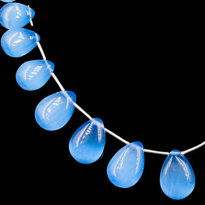 Blue Monalisa Smooth Pear Shape Gemstone Briolette, Side Drilled Pieces, Teardrop Shape Strand, Jewelry Supplies , SKU-BBI726