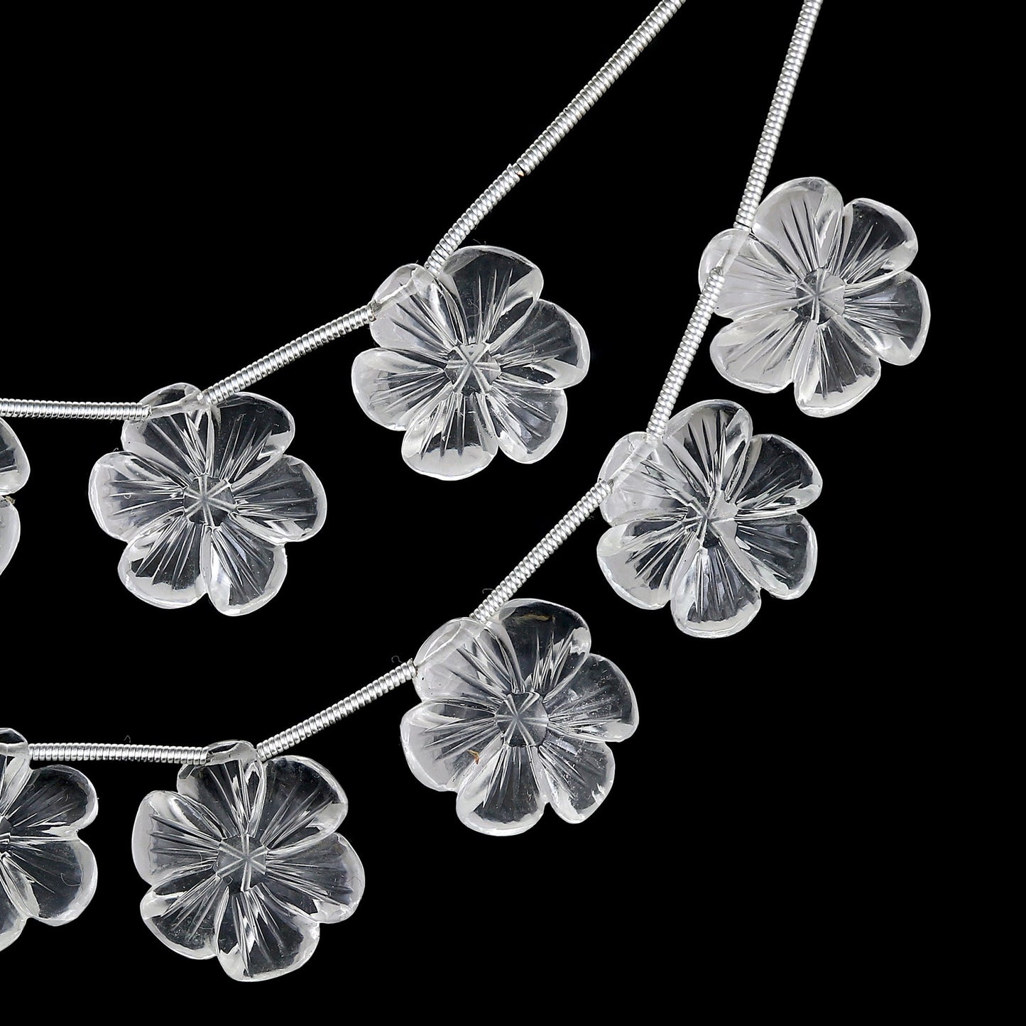 4 pc Natural Crystal Quartz Carved Flower shape Briolette Side Drill Beads Flower Shape Gemstone beads clear quartz flower Handmade Bracelet