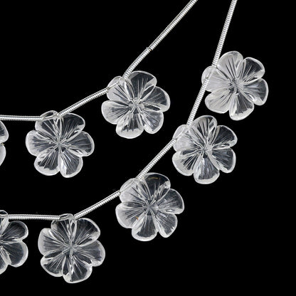 4 pc Natural Crystal Quartz Carved Flower shape Briolette Side Drill Beads Flower Shape Gemstone beads clear quartz flower Handmade Bracelet