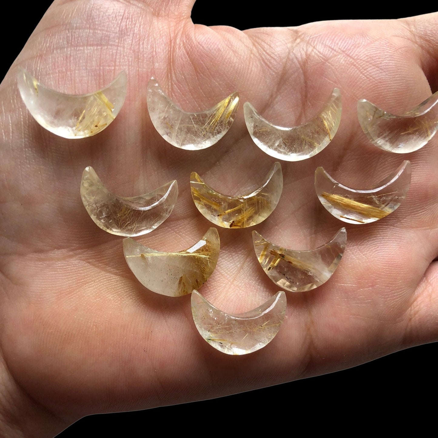 2 Pieces Natural Golden rutile Faceted Crescent moon shape gemstone, Hand Carved Briolette, moon shape gemstone for jewelry Size 7x16 mm