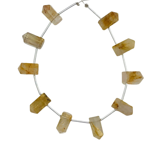 Natural Golden Rutile Faceted Pencil Briolette Beads