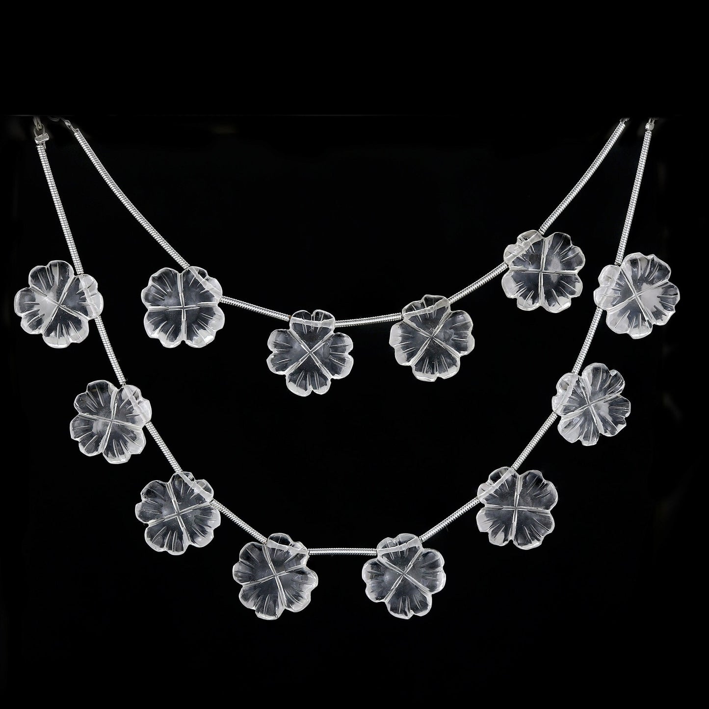 4 pc Natural Crystal Quartz Carved Flower shape Briolette Side Drill Beads ,Crystal Quartz Flower Shape Gemstone beads , clear quartz flower
