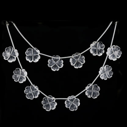 4 pc Natural Crystal Quartz Carved Flower shape Briolette Side Drill Beads ,Crystal Quartz Flower Shape Gemstone beads , clear quartz flower