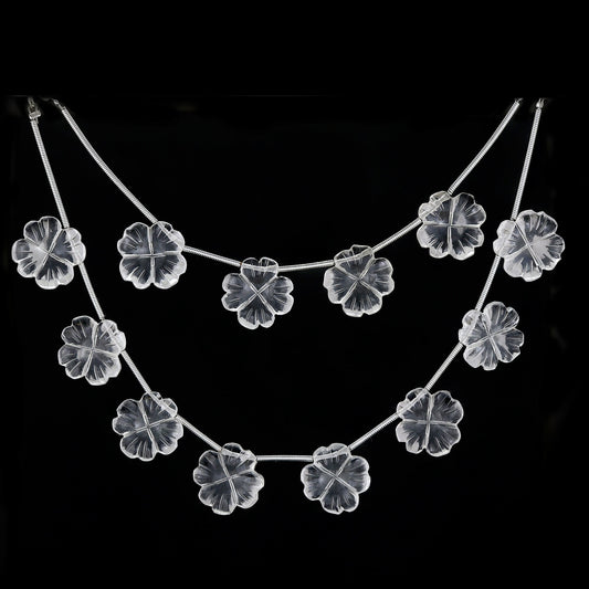 4 pc Natural Crystal Quartz Carved Flower shape Briolette Side Drill Beads ,Crystal Quartz Flower Shape Gemstone beads , clear quartz flower