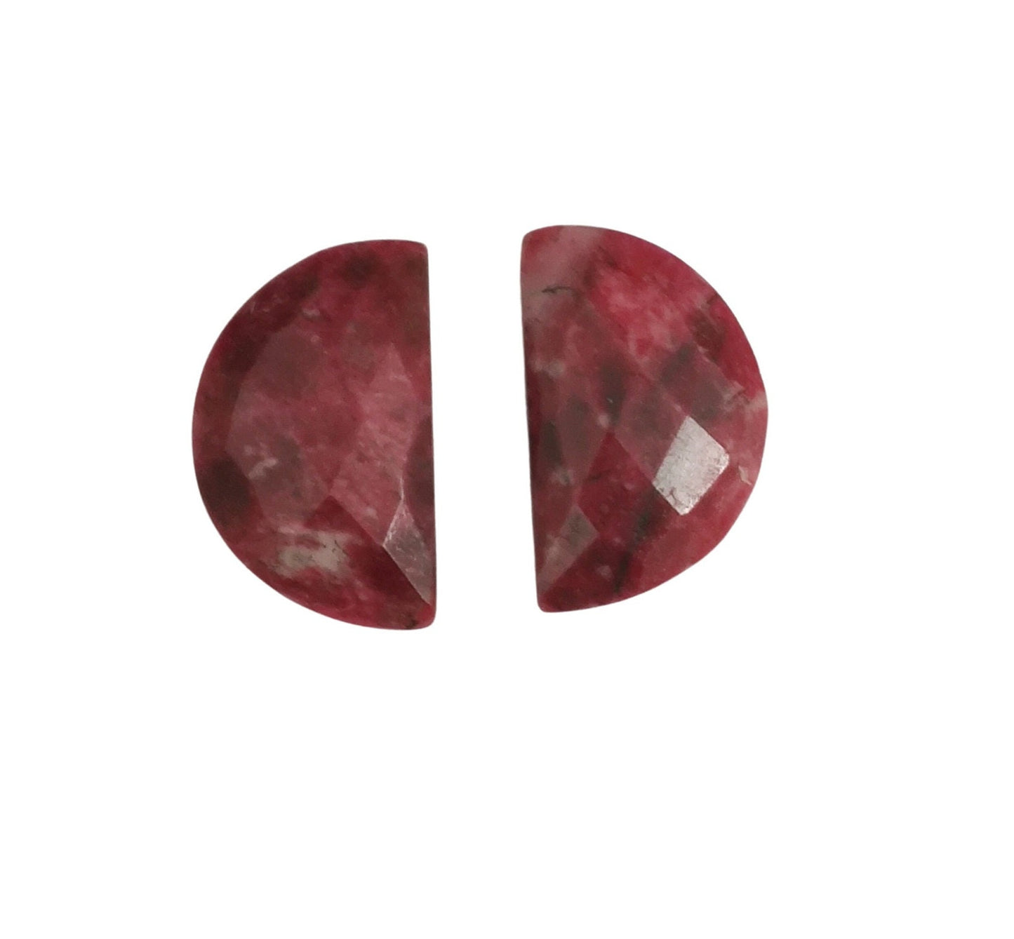 2 Pieces Natural Thulite Faceted Semi Circle Shape Gemstone, Size 10x16mm, Hand Carved Briolette Loose gemstone, D shape gemstone .