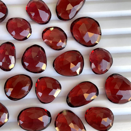 10 Pieces Natural Red Garnet Rose Cut Slices Cabochons Faceted Rose Cut Flat Back Cabochons, Rose Cut Loose Gemstone, Garnet Gemstone Slices