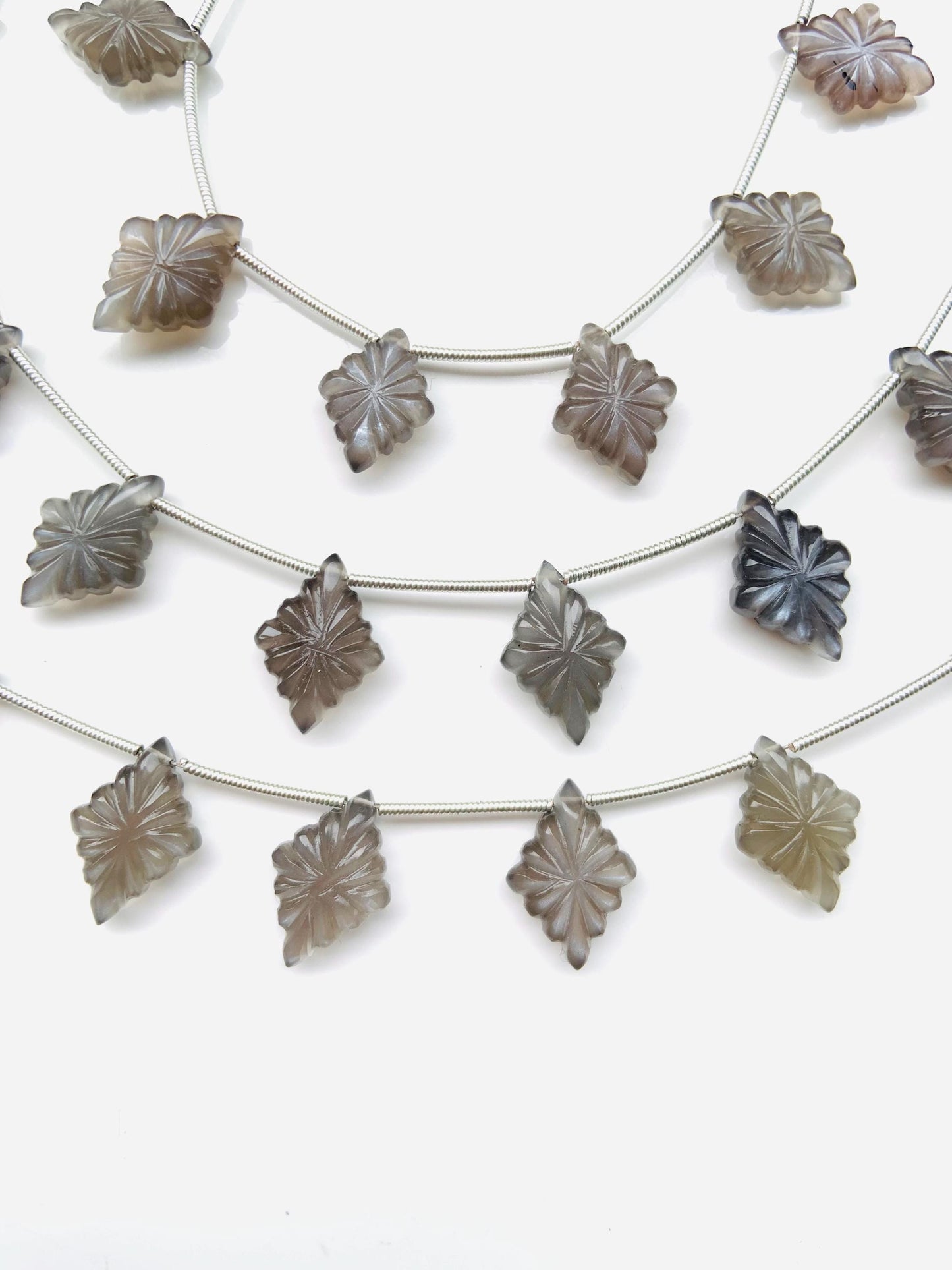 10 Pieces Natural Grey Moonstone Slot Carved Side drill gemstone Fancy shape Briolette lozenge bead for jewelry Size 11x15x4mm gift for her