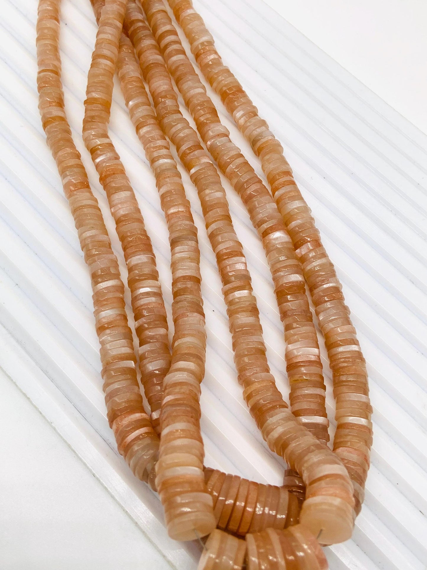 16" Strand Natural Peach Moonstone Smooth Heishi Tyre Shape Gemstone Beads Peach Moonstone Plain Beads Semi Precious Stone.