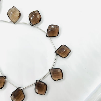 10 Pieces Natural Smoky Quartz Carved Fancy Cut Shape Gemstone Briolette Side Drill Beads Line | Faceted Gemstone Beads. BBI1002