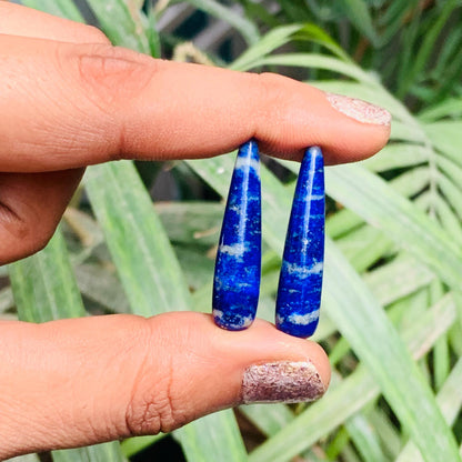 1 Pair Natural Lapis Lazuli Smooth Drop Shape Gemstone, Handmade Matching Pair beads, Matched Drops Pairs for Jewelry Making Size - 7x30mm