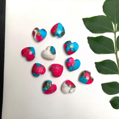 Natural Pink Copper Turquoise Hand Carved Heart Shape Loose Gemstone Beads , Carved Heart Shape Gemstone Briolette Size 10mm