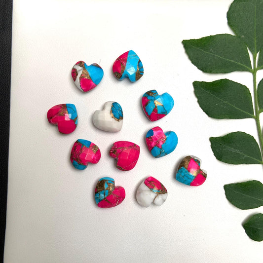 Natural Pink Copper Turquoise Hand Carved Heart Shape Loose Gemstone Beads , Carved Heart Shape Gemstone Briolette Size 10mm
