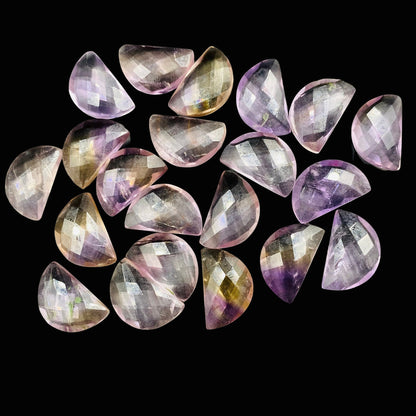 2 Pieces Natural Ametrine Faceted Semi Circle Shape Gemstone, Carved D Shape Earring Components, Size 10x16mm, Jewelry Supplies, SKU-BBI218