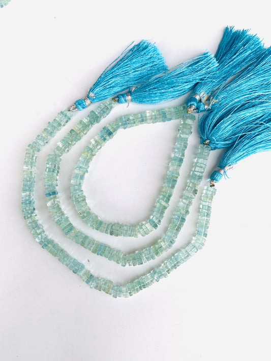 Natural Aquamarine 6mm Faceted Square Briolette Chicklet Beads for Jewelry Making Gift for Her