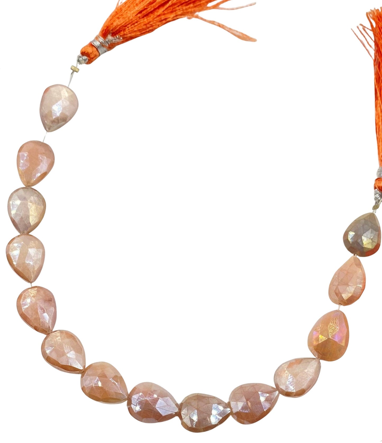 Natural Peach Moonstone Pear Shape Silver Coated Beads Briolette , Natural Semi Precious Gemstone Faceted Pear Shape Beads - BBI802