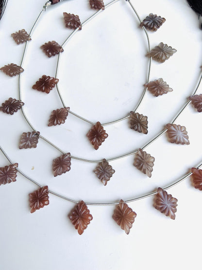 10 Pcs Natural Chocolate Moonstone Slot Carved Side drill gemstone Fancy shape Briolette lozenge gemstone beads Size 11x15x4mm gift for her