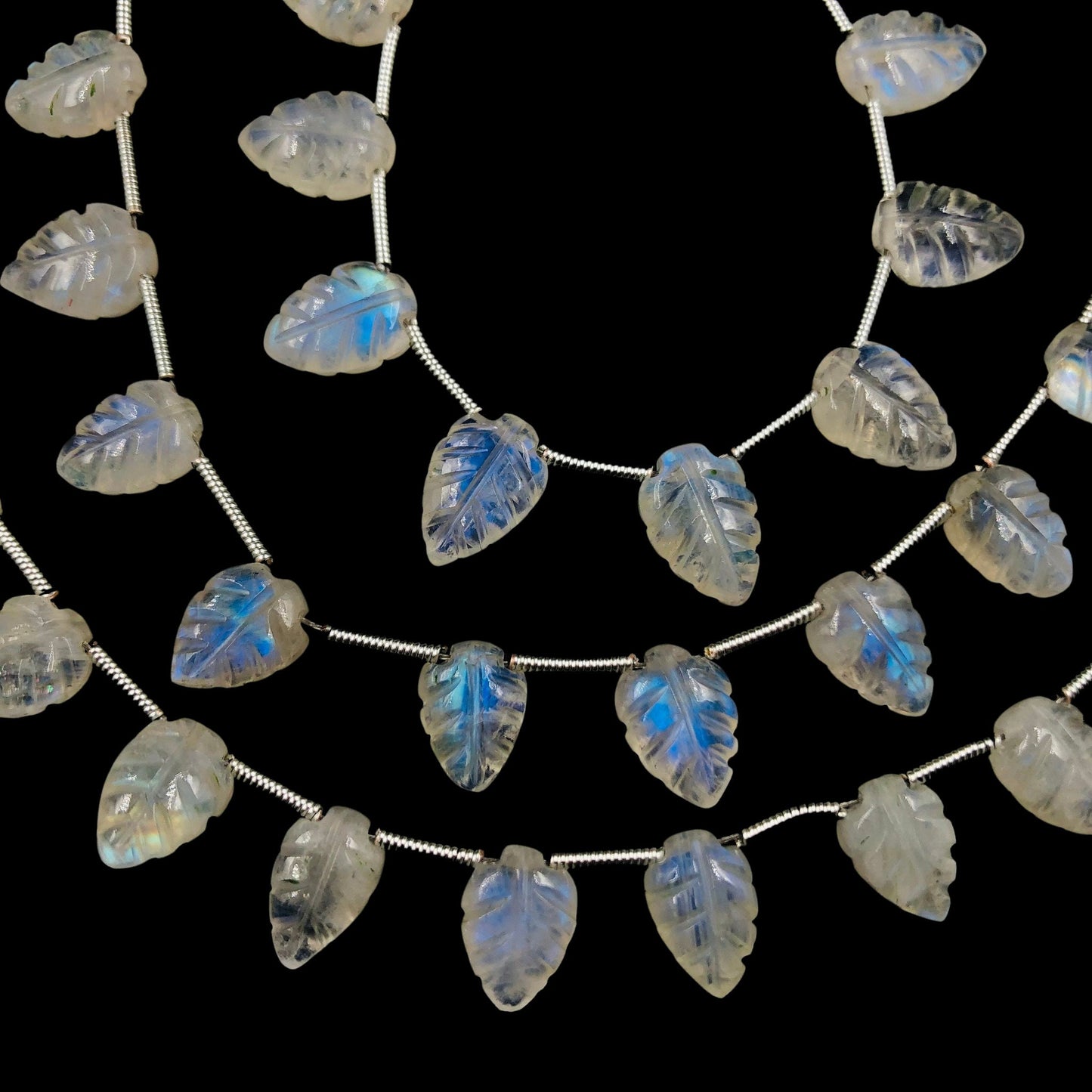 10 pcs Natural Flashy Blue Rainbow Moonstone Leaf Shape Carved Gemstone Beads Briolette ,White Rainbow Gemstone jewelry 7mmX10mm BBI923