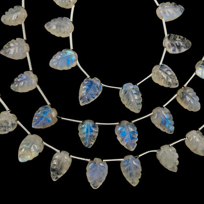 10 pcs Natural Flashy Blue Rainbow Moonstone Leaf Shape Carved Gemstone Beads Briolette ,White Rainbow Gemstone jewelry 7mmX10mm BBI923