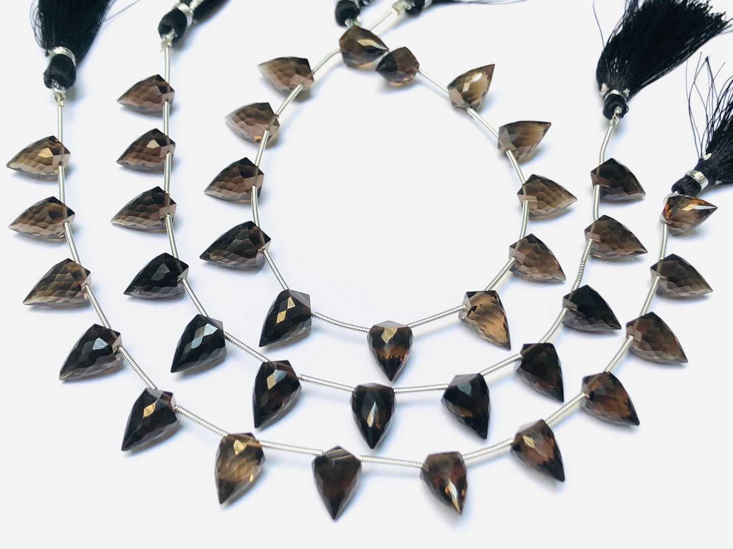 14 Pieces Natural Smoky Quartz Faceted Drop Shape Gemstone Briolette, Side Drill Beads Line | Beads For Jewelry Set| SKU - BBI1043