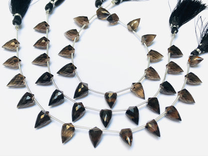 14 Pieces Natural Smoky Quartz Faceted Drop Shape Gemstone Briolette, Side Drill Beads Line | Beads For Jewelry Set| SKU - BBI1043