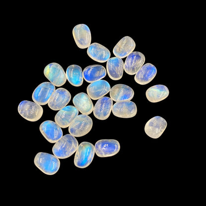 14 Pieces AAA Quality Natural White Rainbow Smooth Organic Oval  Gemstone , Blue Flashy Beads , Beads For Jewelry ,   SKU - 202