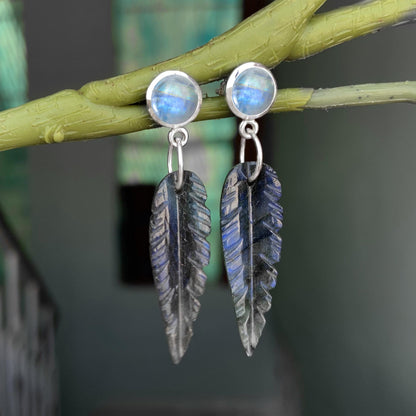 Silver Leaf Earrings ~ Labradorite & Rainbow Moonstone ~ Perfect For Every Occasion ~ Gift For Her ~ Gift For Mom ~ Bridesmaid Gift Jewelry