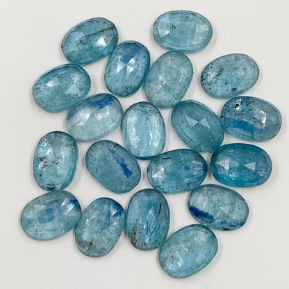 Natural Teal Kyanite Rose Cut Oval Cabochon Gemstone Faceted Rose Cut Flat Back Cabochons, Aqua Kyanite Rose Cut Loose Gemstone Size 10x14mm
