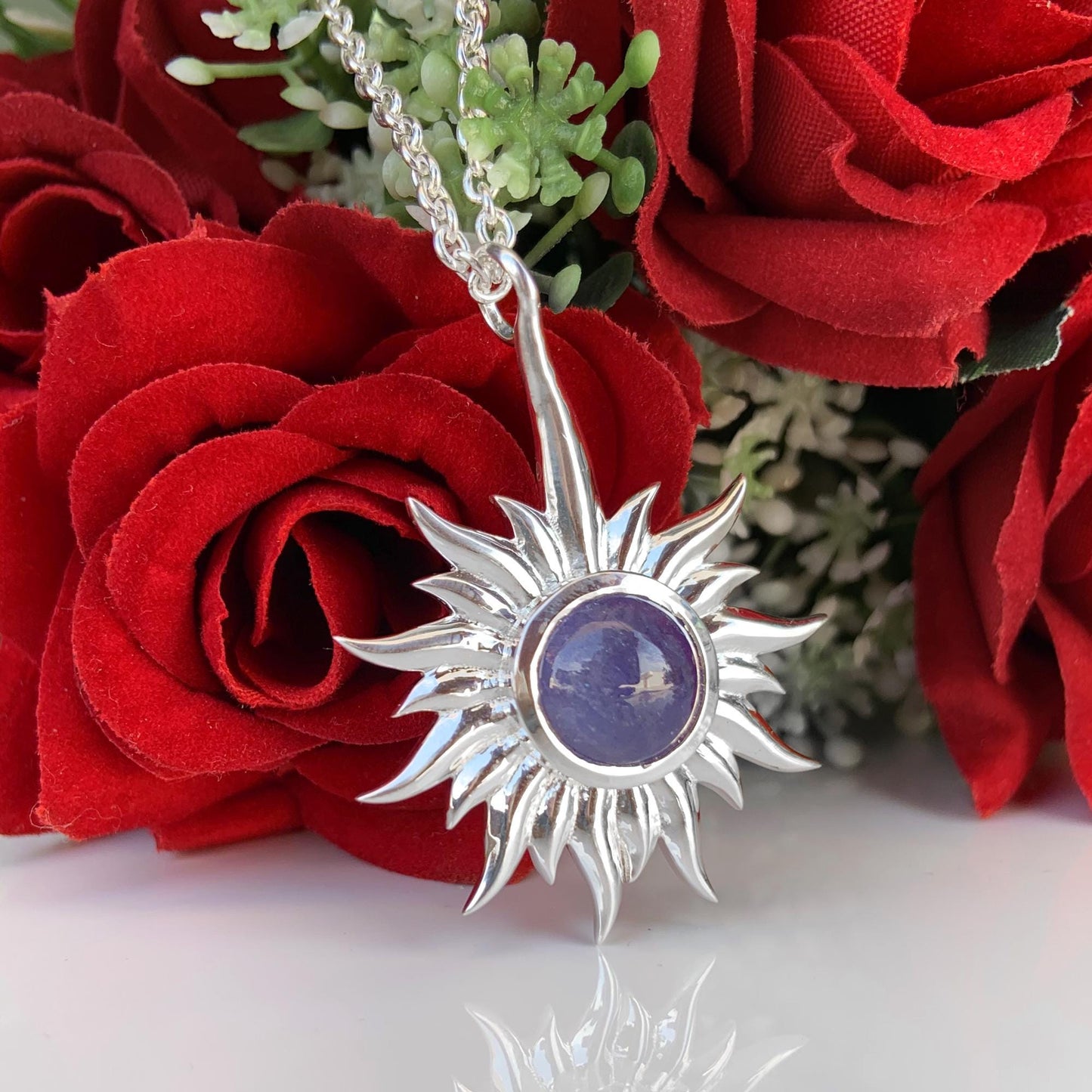 Tanzanite Celestial Necklace – Silver Statement Pendant, Gift for Her