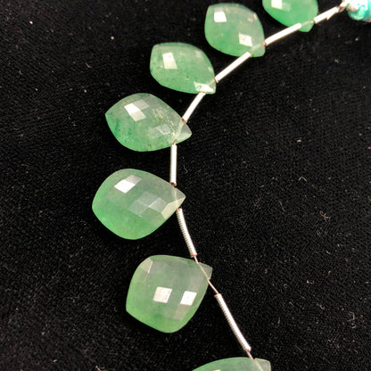 12pc Green Strawberry Quartz FACETED Shield Shape Drops Natural Gemstone Briolette Face Drill Beads | Beads For Jewelry | Wholesale Gemstone