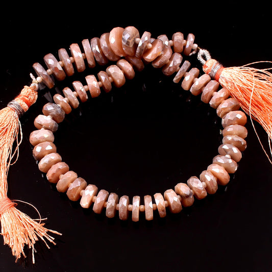 Natural Peach Moonstone Faceted Flat Tyre Shape Beads , Silver Coated Beads , Multi Moonstone Flat Tyre Beads , Heishi Wheel Beads BBI567