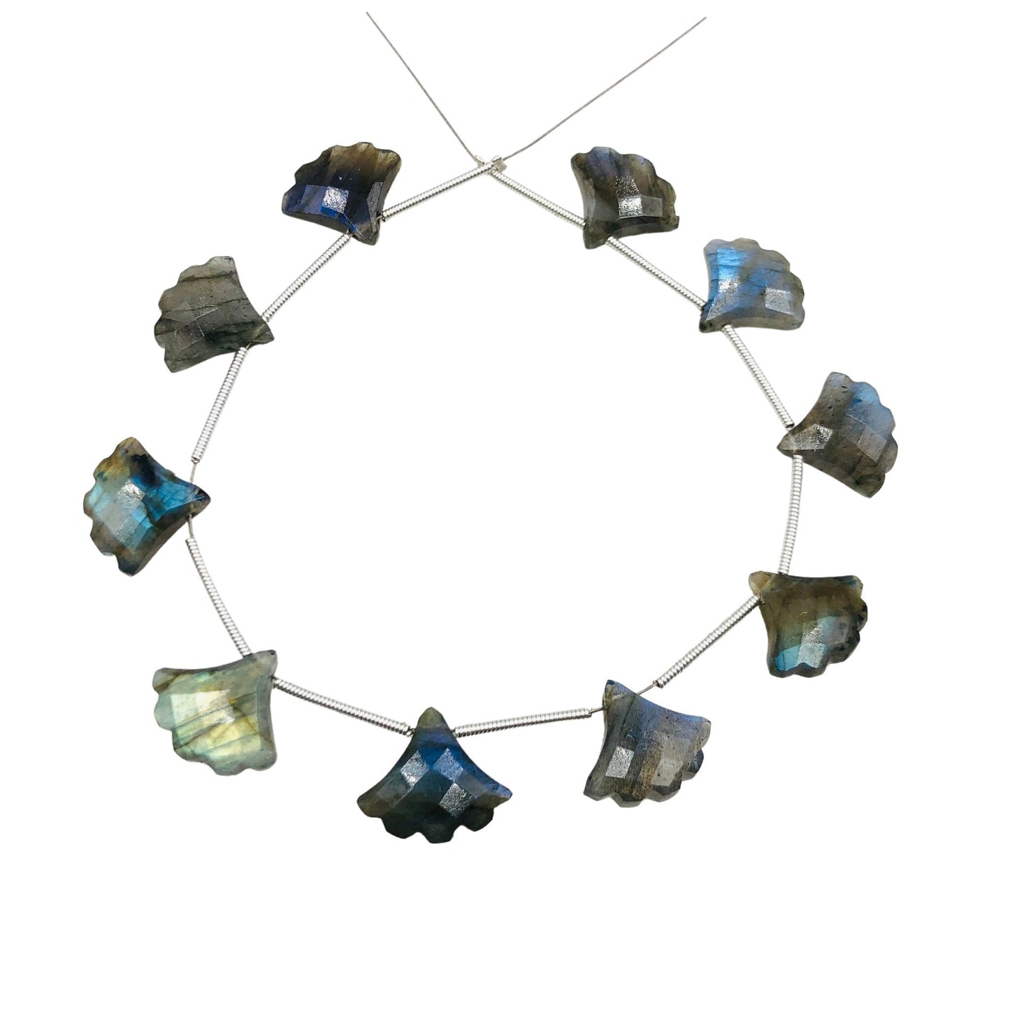 Natural Labradorite Tree Beads – Blue Flash Carved Side Drill Gemstone Briolette 10 Pcs for Jewelry Making